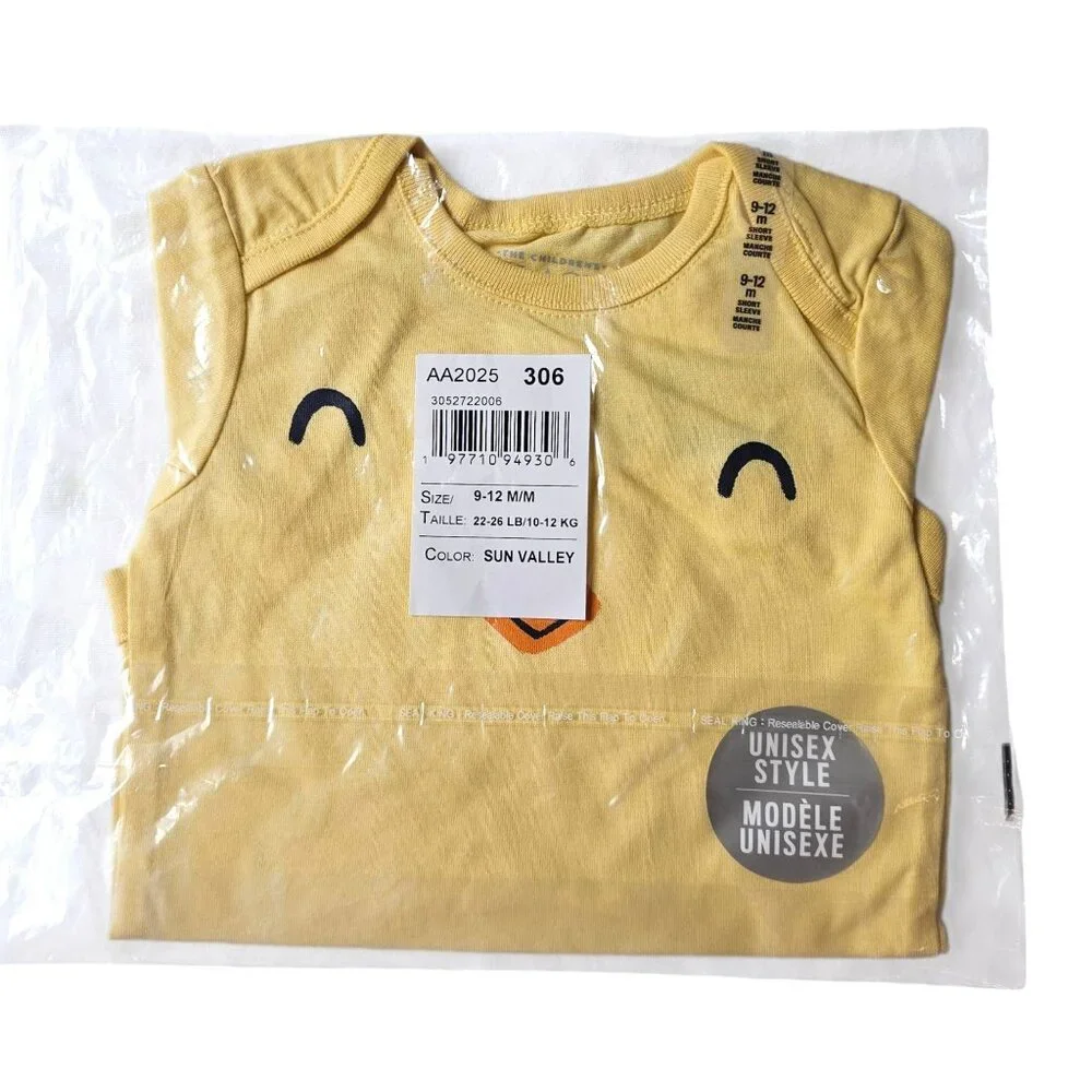 Baby Easter Chick Graphic Bodysuit  9-12 M Unisex Short Sleeve Cotton Yellow NWT